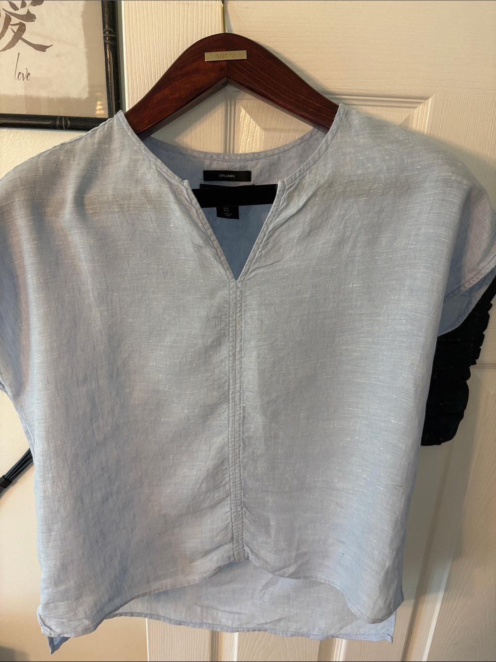 Tahari Light Blue Short-Sleeve Linen-Blend Top